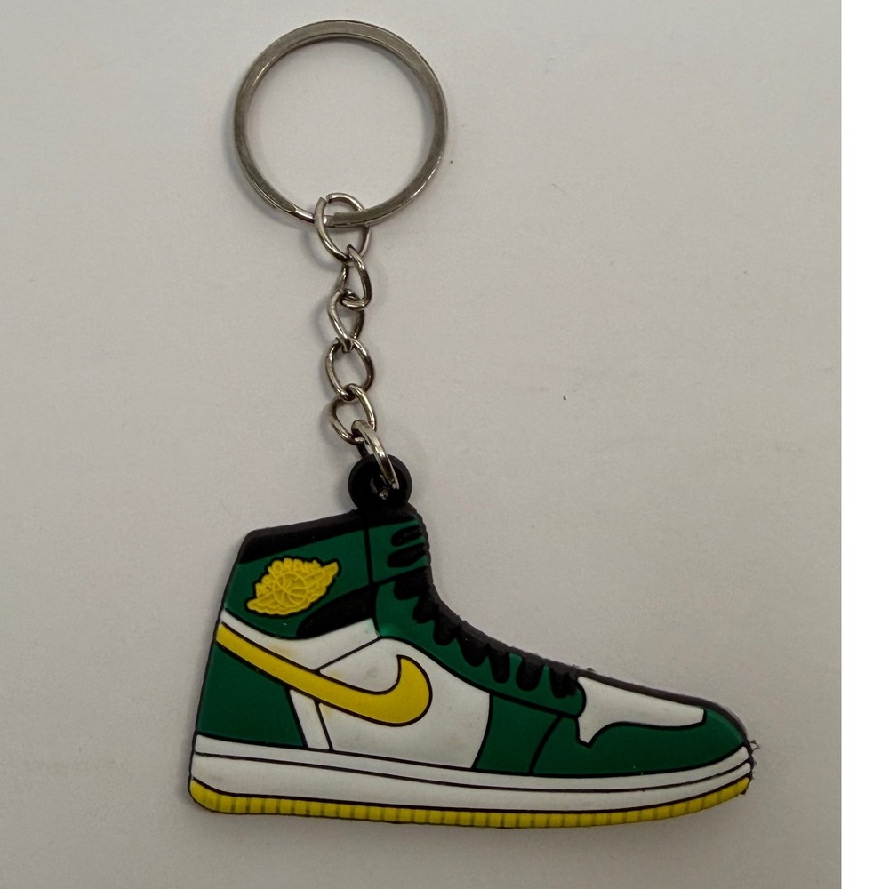 Nike Green White High Top Sneaker Rubber Keychain Basketball Shoe Bag Charm‎